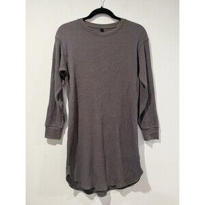 Uniqlo Waffle Knit Dress Womens Medium Grey Crew Neck Long Sleeve Minimalist